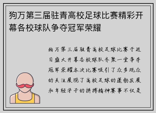 狗万第三届驻青高校足球比赛精彩开幕各校球队争夺冠军荣耀