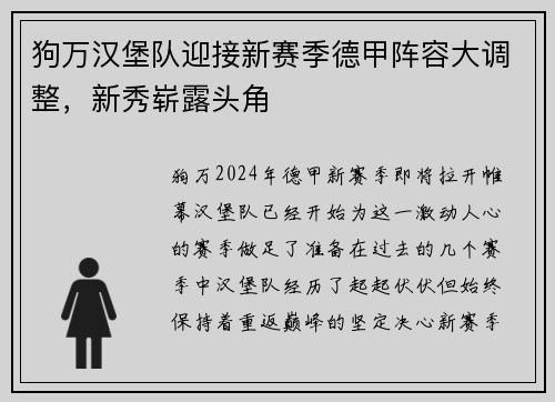 狗万汉堡队迎接新赛季德甲阵容大调整，新秀崭露头角