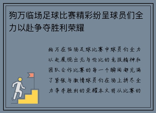 狗万临场足球比赛精彩纷呈球员们全力以赴争夺胜利荣耀